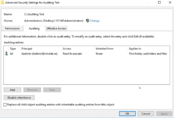 Security properties - Advanced tab